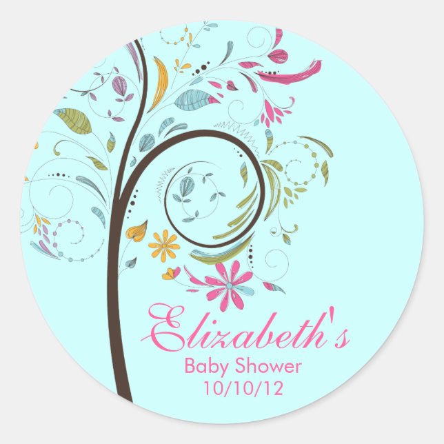 Spring Floral Tree Baby Shower Sticker (Front)