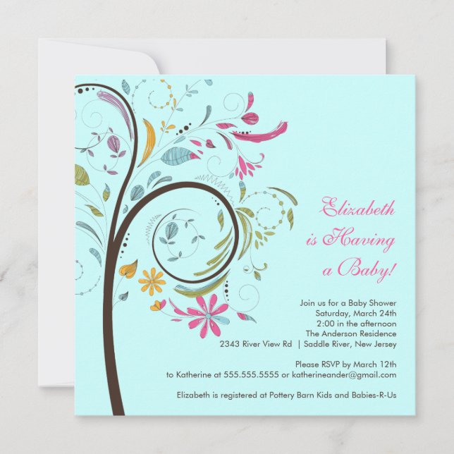 Spring Floral Tree Boy Baby Shower Invitation (Front)