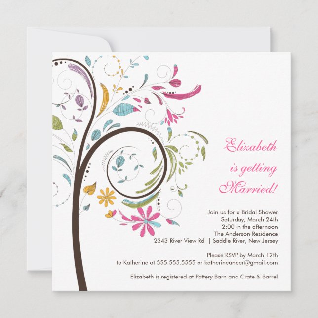 Spring Floral Tree Bridal Shower Invitation (Front)
