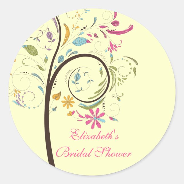 Spring Floral Tree Bridal Shower Sticker (Front)