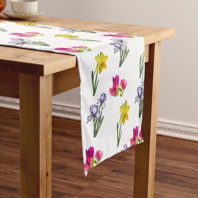 Spring Floral Tulips Daffodils Irises  Short Table Runner (In Situ)