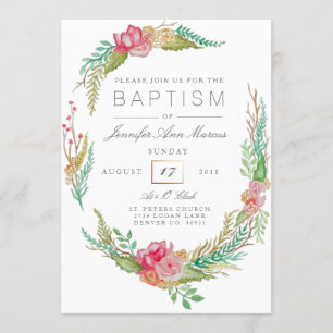 Spring Floral Watercolor   Baptism Invitation