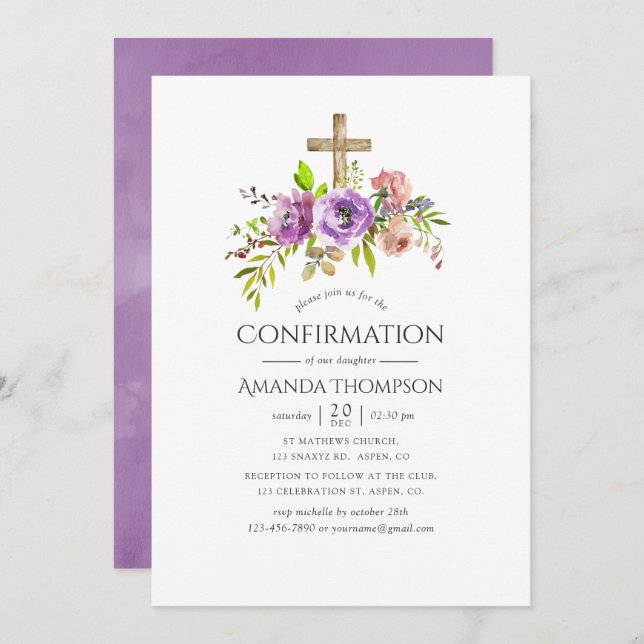 Spring Floral Watercolor Confirmation Invitation (Front/Back)