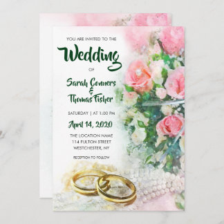 Spring Floral Watercolor Roses Wedding Invitation