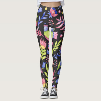 Spring Floral: Watercolor Seamless Pattern Leggings