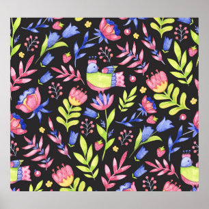 Spring Floral: Watercolor Seamless Pattern Poster