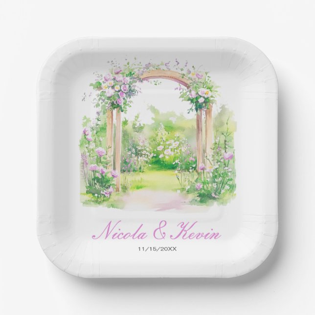 Spring Floral Wedding Arch Paper Plate (Front)