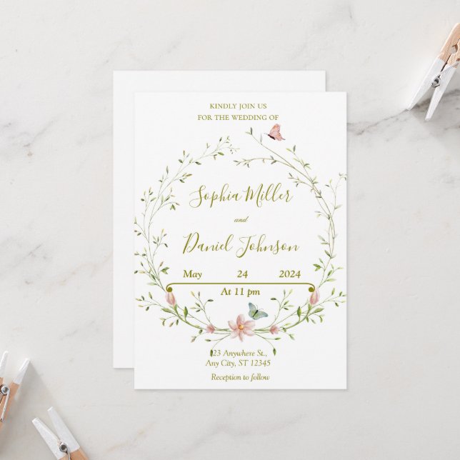 Spring Floral Wedding Invitation (Front/Back In Situ)