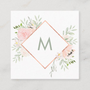 Spring Floral with Monogram Square Business Card