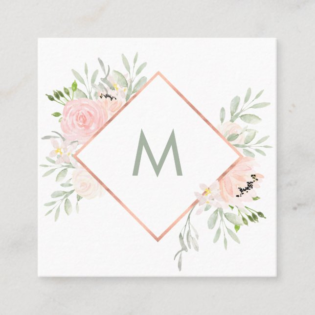 Spring Floral with Monogram Square Business Card (Front)