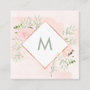 Spring Floral with Monogram Watercolor Wash Square Business Card