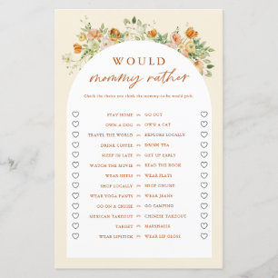 Spring Floral Would Mummy Rather Baby Shower Game