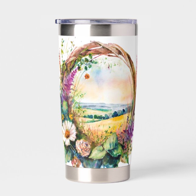 Spring floral wreath personalised insulated tumbler (Right)