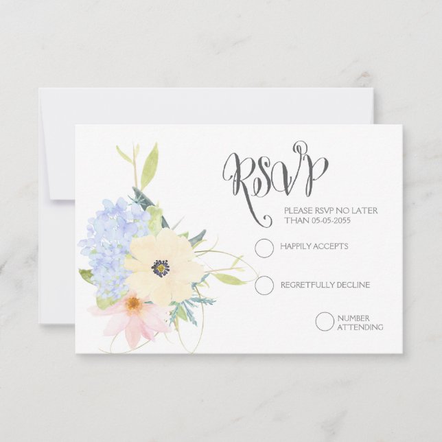 Spring Floral Wreath Wedding RSVP Cards (Front)