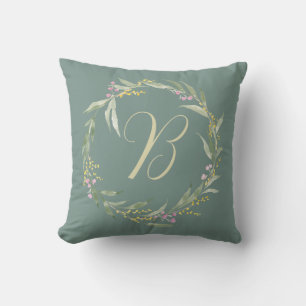 Spring Floral Wreath with Initial Cushion
