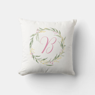 Spring Floral Wreath with Initial Cushion