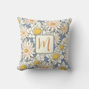 Spring Floral Yellow Blue Monogram Cushion