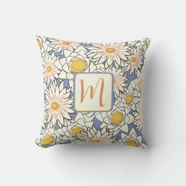  Spring Floral Yellow Blue Monogram  Cushion (Front)