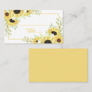 Spring Floral Yellow Watercolor Sunflower Wedding Place Card