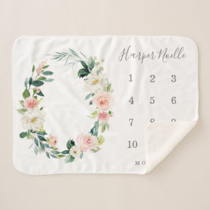Spring Florals Baby Milestone Sherpa Blanket