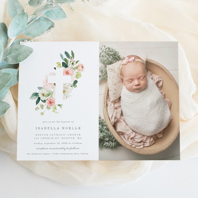 Spring Florals Baptism Photo Invitation (Creator Uploaded)