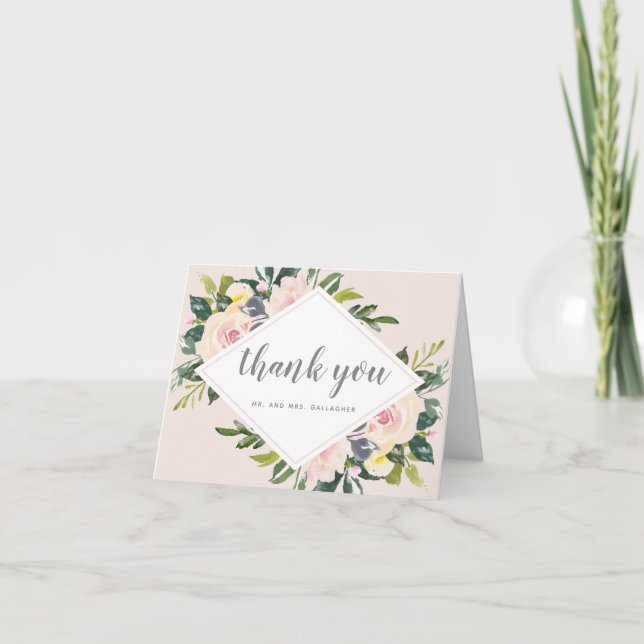 Spring Florals Blush | Folded Wedding Thank You Card (Front)