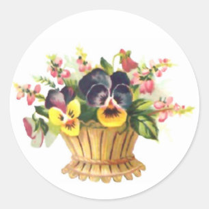 Spring Flower Basket Classic Round Sticker