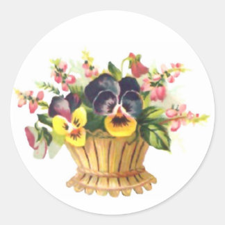 Spring Flower Basket Classic Round Sticker