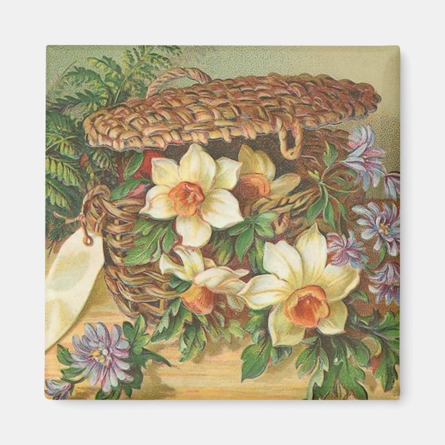 "Spring Flower Basket" Vintage Magnet (Front)