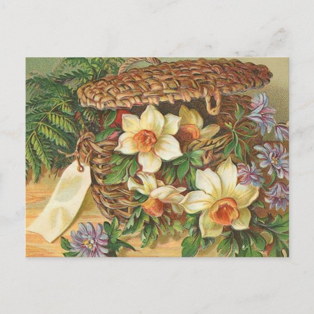 "Spring Flower Basket" Vintage Postcard (Front)