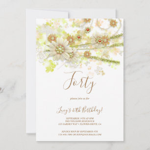 Spring Flower & Beads Decorative 40th Birthday Invitation