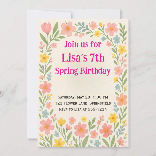 Spring Flower Birthday Invitation (Front)