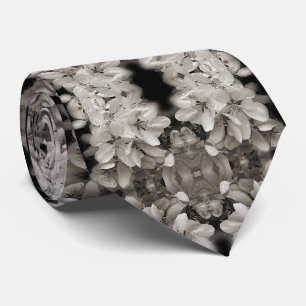 Spring Flower Blossoms Black And White Abstract Tie