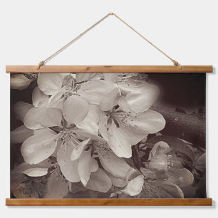 Spring Flower Blossoms In Black And White Hanging Tapestry
