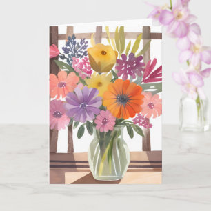 Spring Flower Bouquet Floral Pastel Watercolor Card