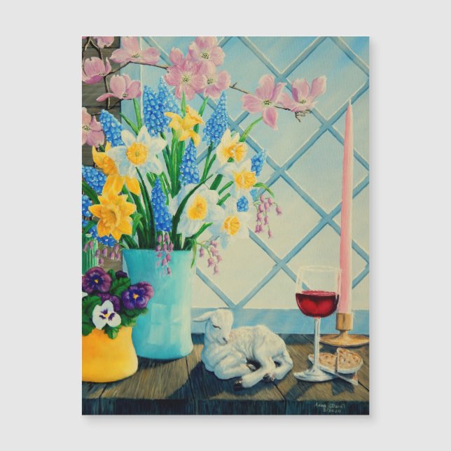 Spring flower bouquet, Lamb of God, wine/bread (Front)