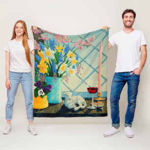Spring flower bouquet, Lamb of God/wine/cartooned Fleece Blanket