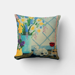 Spring flower bouquet, Lamb of God/wine/passover Cushion
