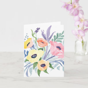 Spring Flower Bouquet   Pretty Floral Watercolor Card