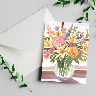 Spring Flower Bouquet | Pretty Floral Watercolor Postcard