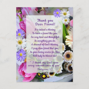 Spring Flower Bouquet Thank You Friend Postcard
