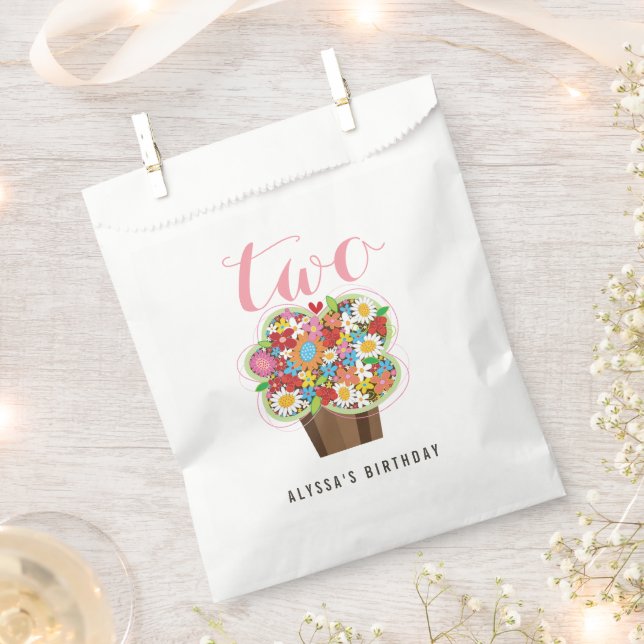 Spring Flower Cupcake Girl's 2nd Birthday Party Favour Bag (Clipped)