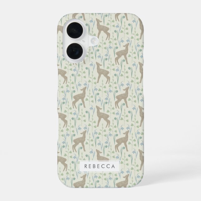 Spring Flower Fawns Pattern iPhone 16 Case (Back)