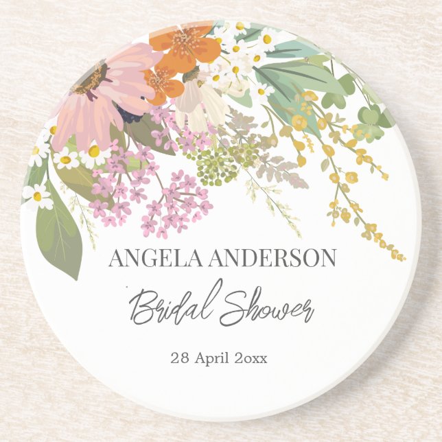 Spring Flower Garden Bridal Shower Paper Coaster (Front)