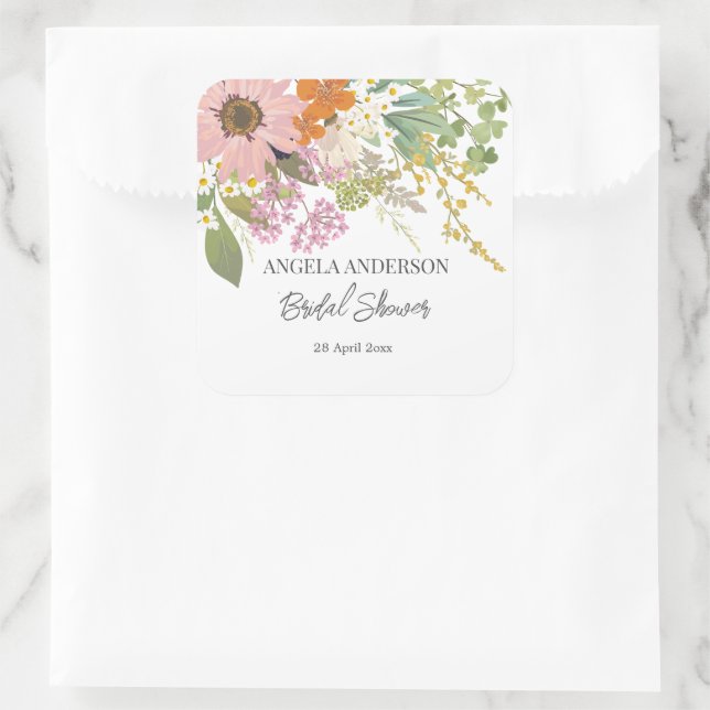Spring Flower Garden Bridal Shower Paper Coaster Square Sticker (Bag)