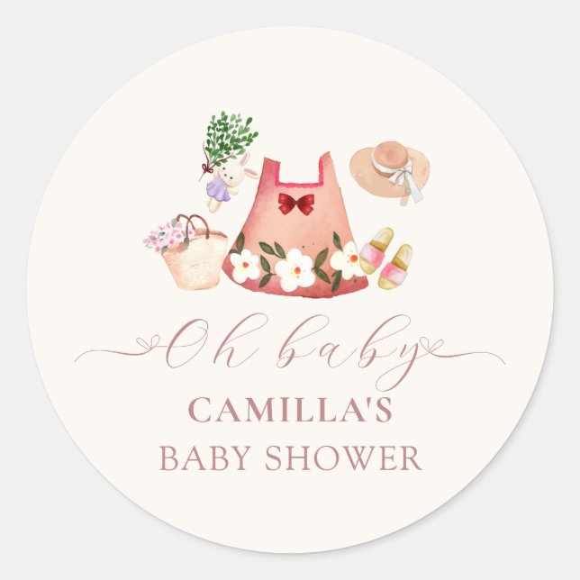 Spring Flower Garden Girl Clothes Baby Shower Classic Round Sticker (Front)