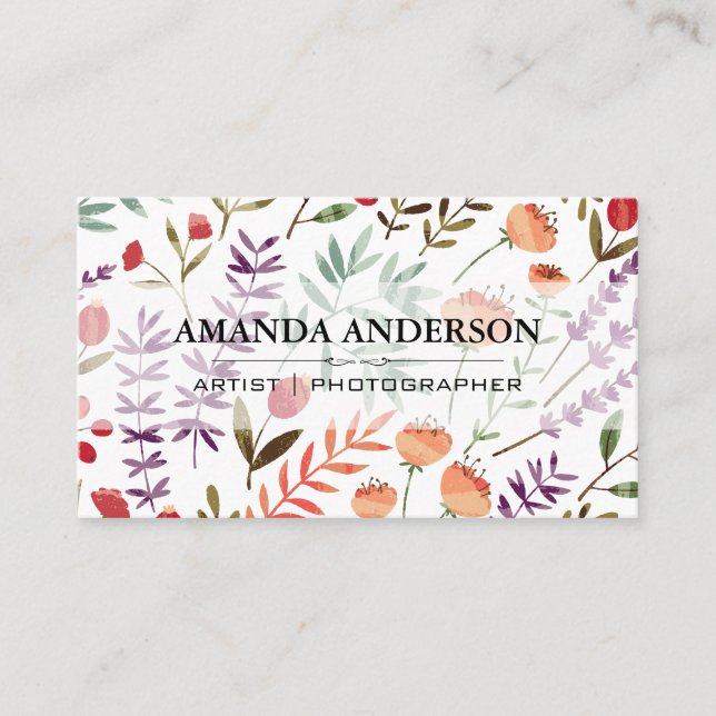 Spring Flower Garden Pattern Business Card (Front)