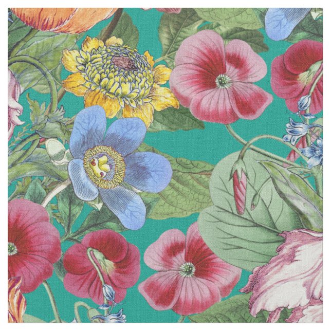 Spring Flower Garden Pattern Fabric (Close Up)