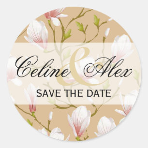 Spring Flower Garden Save the Date   tan Classic Round Sticker