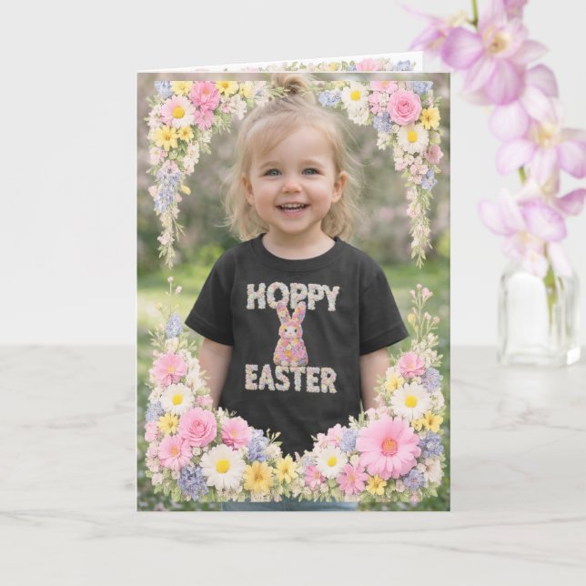 Spring Flower Happy Easter Personalized Photo Card (Orchid)